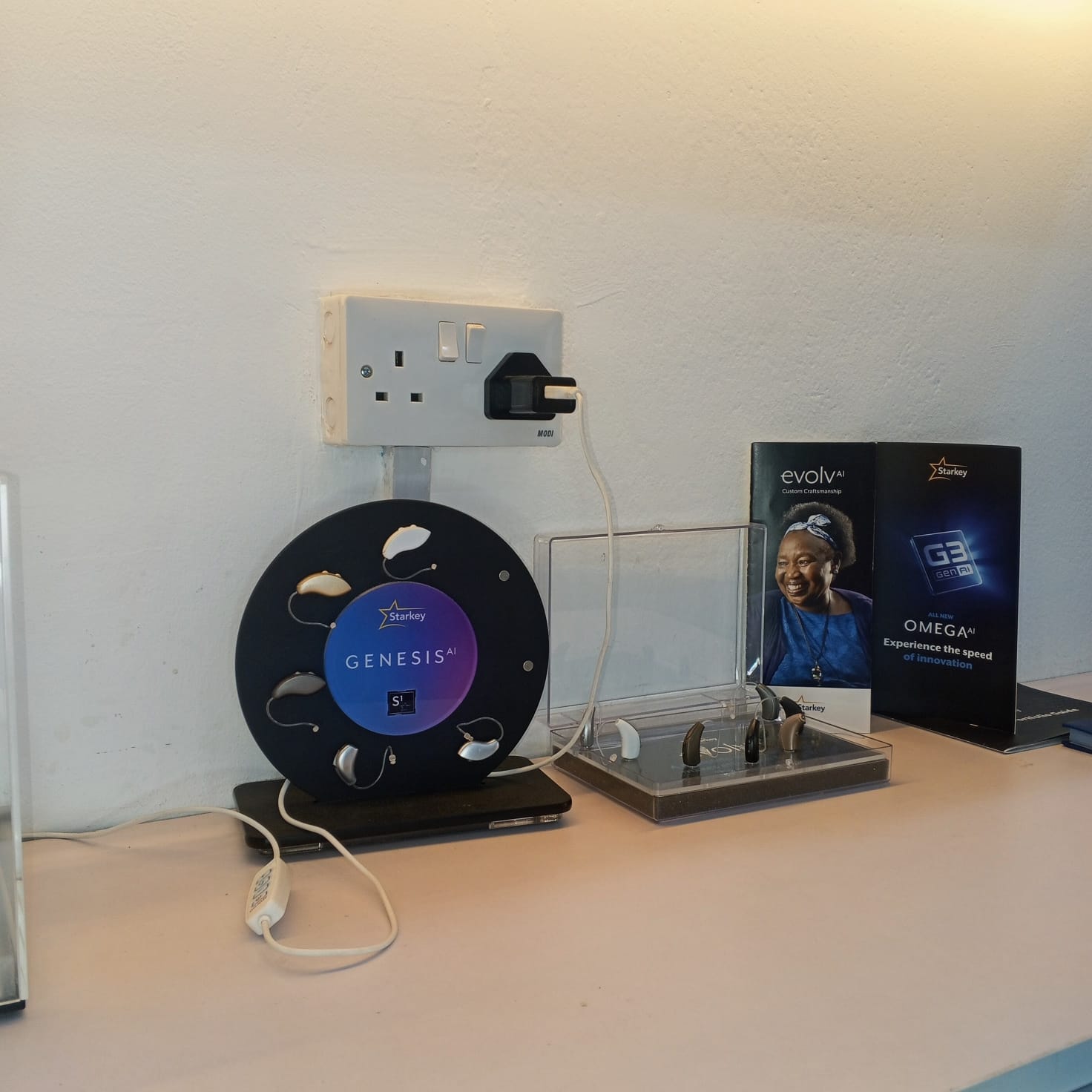 Hearing aid demonstration display at Mombasa Hearing Centre