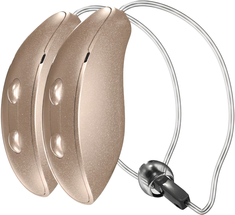Pair of champagne coloured Starkey G Series AI receiver-in-canal hearing aids